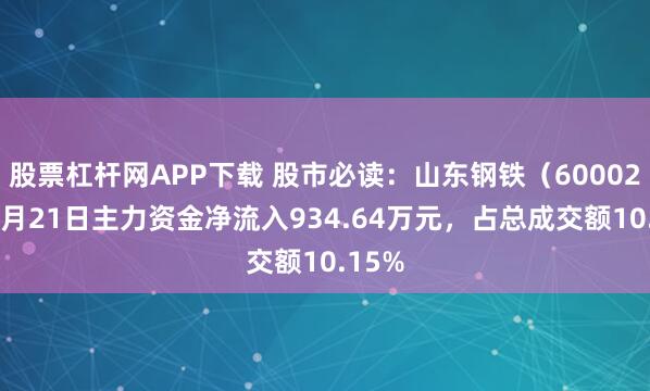 股票杠杆网APP下载 股市必读：山东钢铁（600022）4月21日主力资金净流入934.64万元，占总成交额10.15%